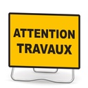 [01-KC13PL-T1] Panneau temporaire KC 'Attention travaux' (Classe 1, Métal. sur pieds lyonnais  (NF))