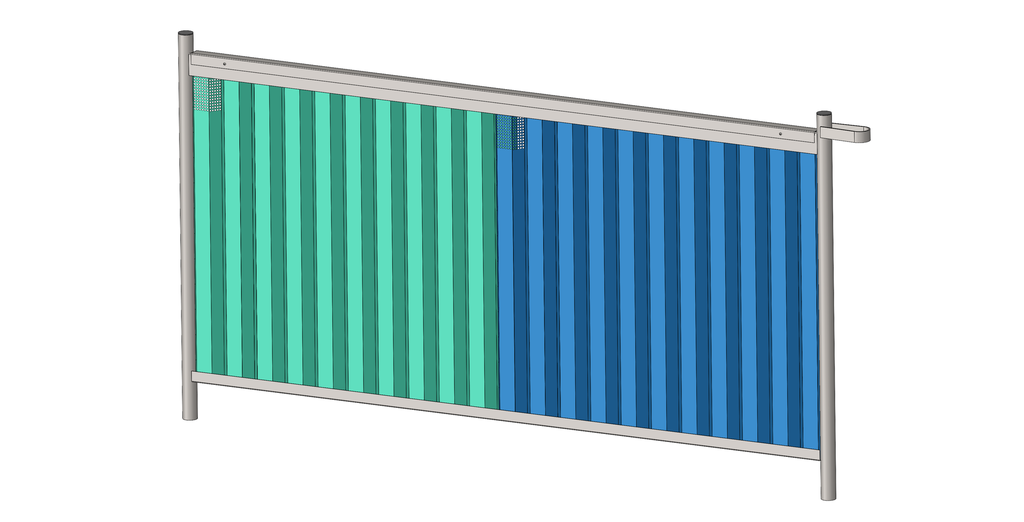 Clôture bardée Ville de Lyon - bardage micro perforé RAL 6024 et RAL 5001 - Dim 2 x Ht 1m 