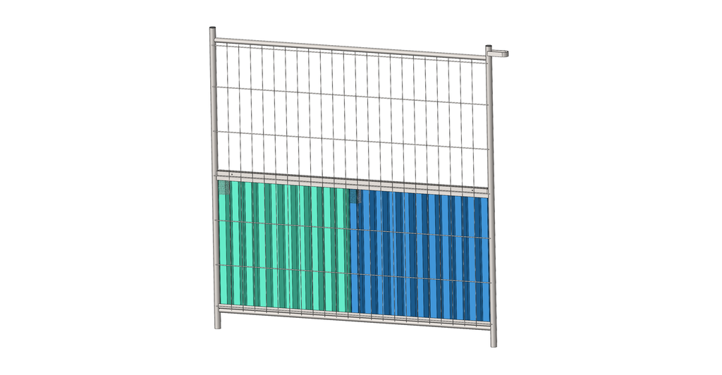 Clôture semi- grillagée Ville de Lyon - bardage micro perforé RAL 5024 et RAL 6001 - Dim 2 x Ht 2m