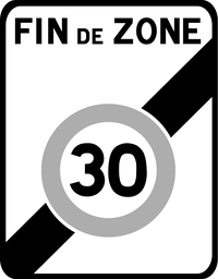 Panneau permanent Sortie de zone à vitesse limitée à 30 km/h - B51