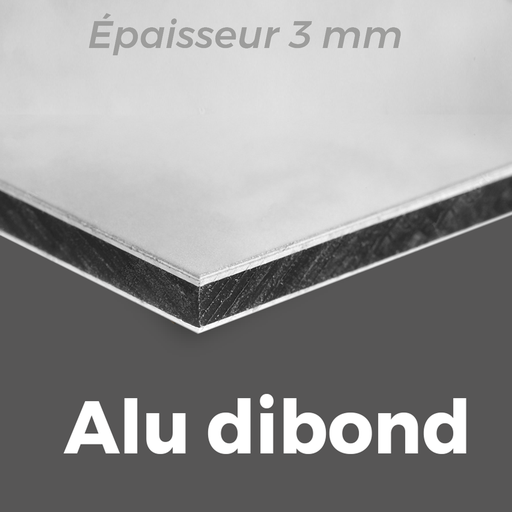 Alu dibond 3 mm + contre collage vinyle blanc imp. quadri  